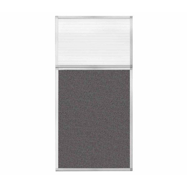 Versare Hush Panel Configurable Cubicle Partition 3' x 6' W/ Window Charcoal Gray Fabric Clear Fluted Window 1852307-1